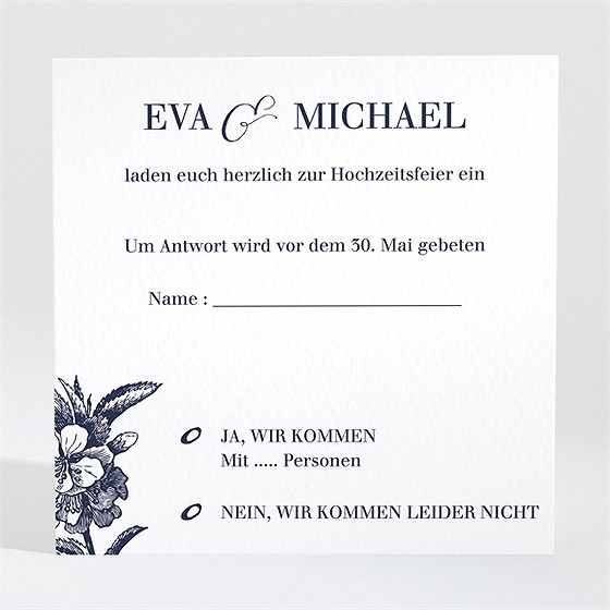 Antwortkarte Hochzeit Gravur Marineblau