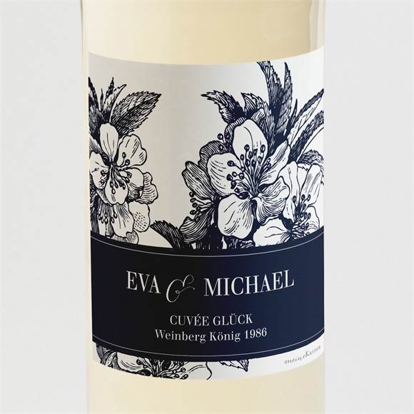 Flaschenetikett Hochzeit Gravur Marineblau ref.N3001233