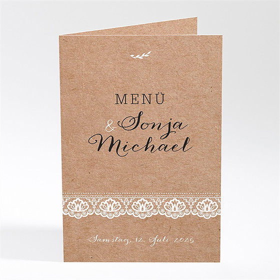 Menükarte Hochzeit rund um die spitze