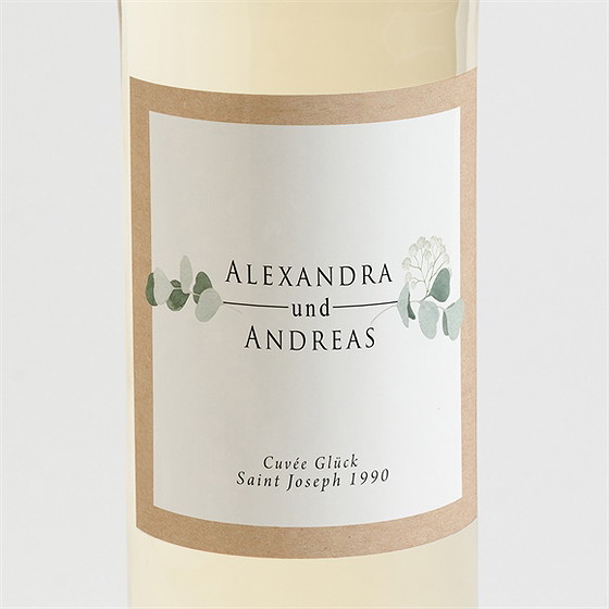 Flaschenetikett Hochzeit Silber-Linde