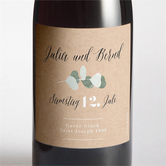 Flaschenetikett Hochzeit Eukalyptus Rustikal