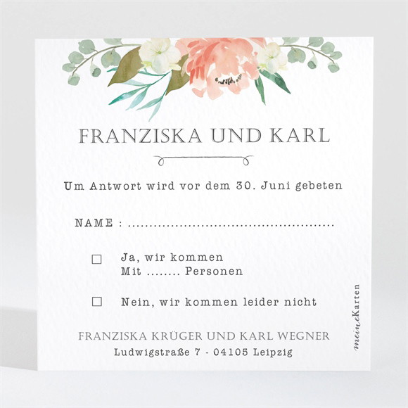 Antwortkarte Hochzeit Romantische Rosen ref.N3001373