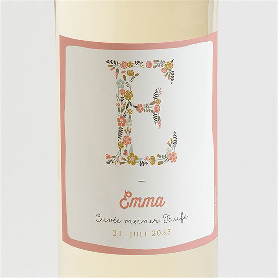 Flaschenetikett Taufe Blumenalphabet Mädchen