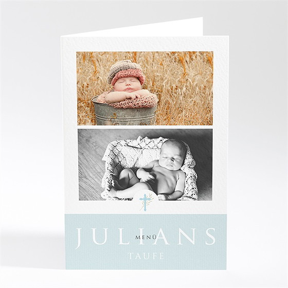 Menükarte Taufe blaue poetik