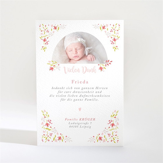 Dankeskarte Taufe Zarte Rosa Blumen