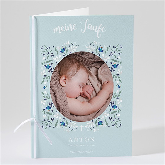 Kirchenheft Taufe zarte blaue blumen