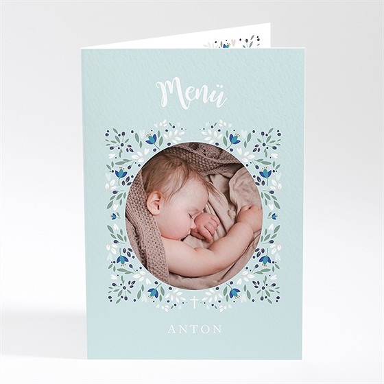 Menükarte Taufe Zarte Blaue Blumen