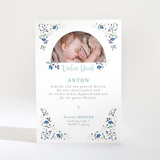 Dankeskarte Taufe Zarte Blaue Blumen