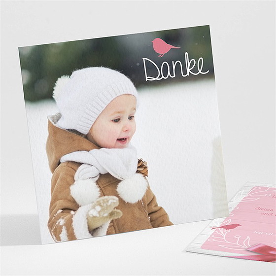 Dankeskarte Taufe rosa schleife
