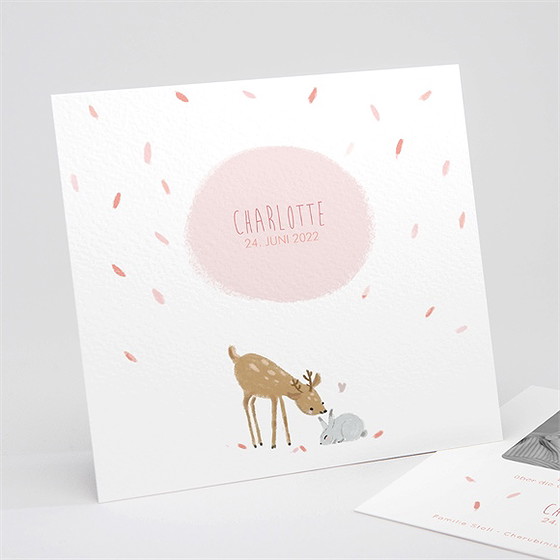 Geburtskarte Waldtiere Rosa