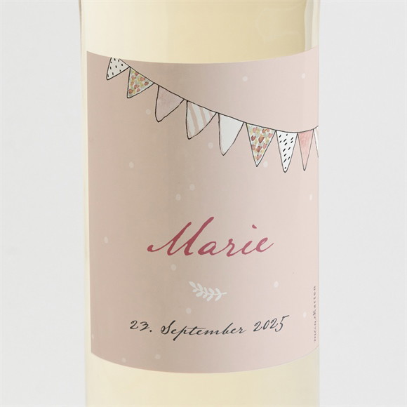 Flaschenetikett Geburt Fahnengirlande Rosa ref.N3001421