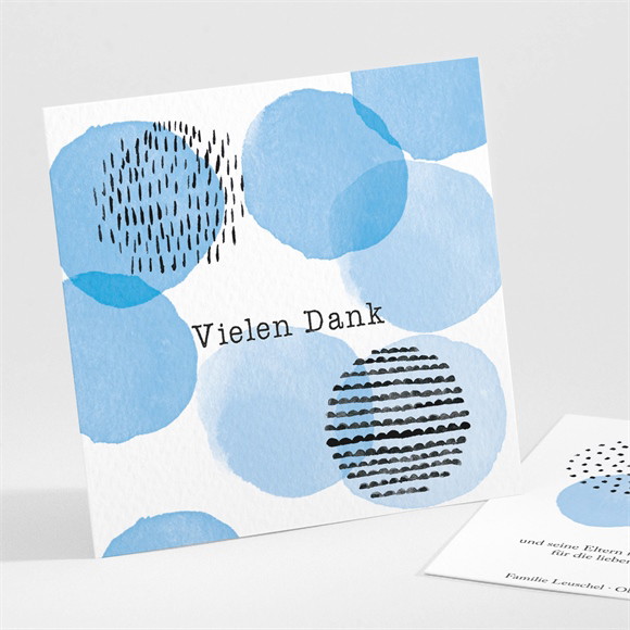 Dankeskarte Geburt Blaue Tupfen ref.N30151