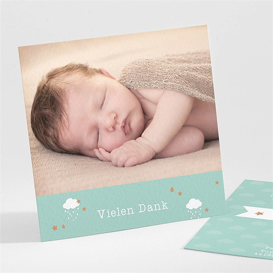 Dankeskarte Geburt Schneewolken Grün