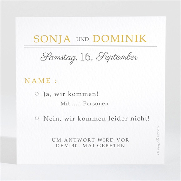Antwortkarte Hochzeit Der goldene Tag ref.N3001476