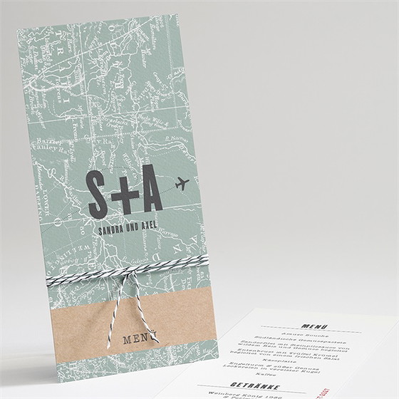 Menükarte Hochzeit flugticket