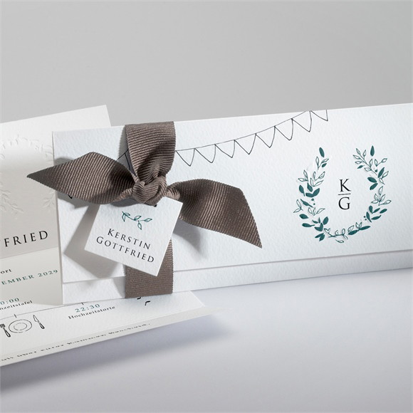 Hochzeitseinladung Blätterkranz mit Farbenspiel ref.N94115