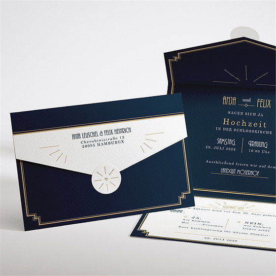 Hochzeitseinladung Art Déco