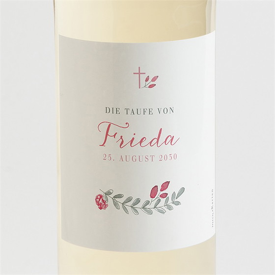 Flaschenetikett Taufe Rosenkranz