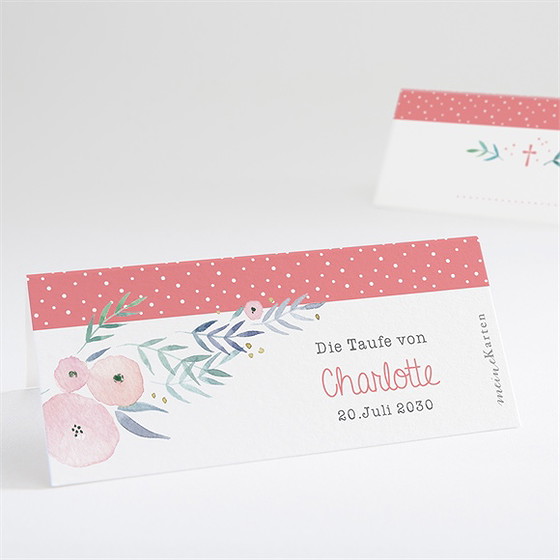 Tischkarte Taufe Pünktchen Mit Blumen