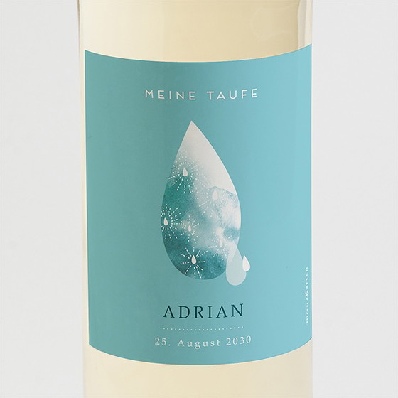 Flaschenetikett Taufe Wassertropfen