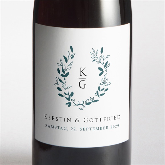 Flaschenetikett Hochzeit Blätterkranz mit Farbenspiel ref.N3001518