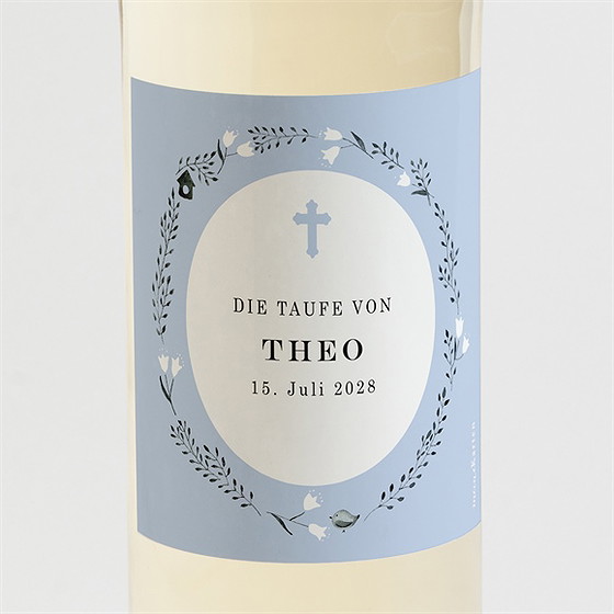 Flaschenetikett Taufe Ring Der Natur Blau
