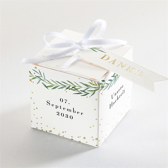 Geschenkbox Hochzeit zarte blätterranke - gold