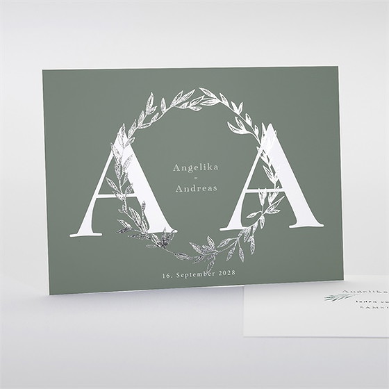 Hochzeitseinladung Silberblätter