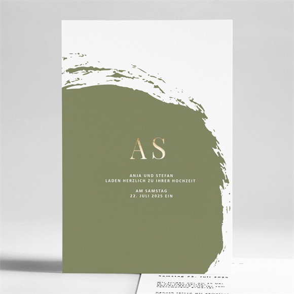 Hochzeitseinladung Olivfarbener Pinselstrich ref.N241159