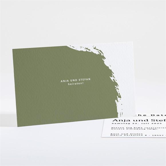 Save the Date Karte Olivfarbener Pinselstrich ref.N16150