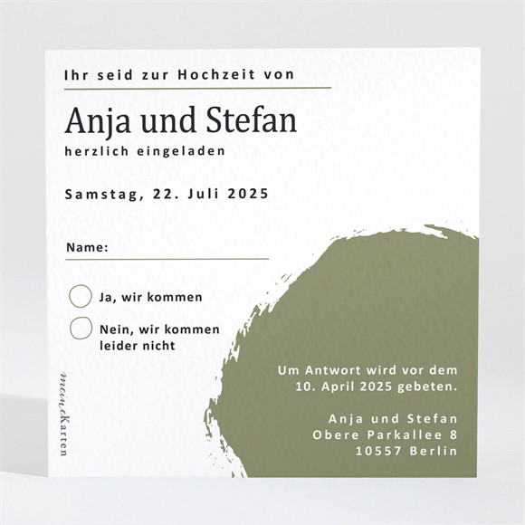 Antwortkarte Hochzeit Olivfarbener Pinselstrich ref.N3001551