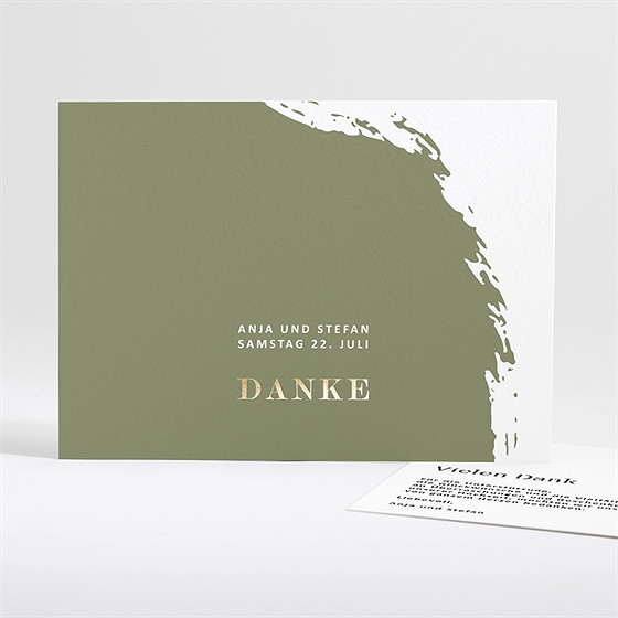 Dankeskarte Hochzeit Olivfarbener Pinselstrich