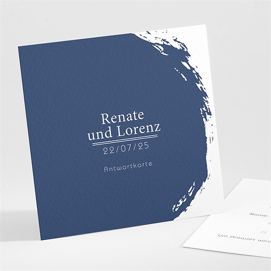 Antwortkarte Hochzeit Blauer Pinselstrich