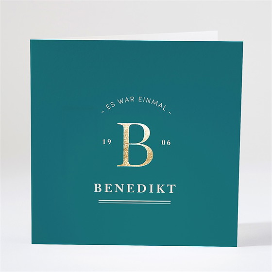Geburtskarte Vergoldetes Initial - Smaragd