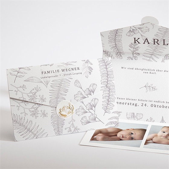 Geburtskarte Pocketfold Perlgrau