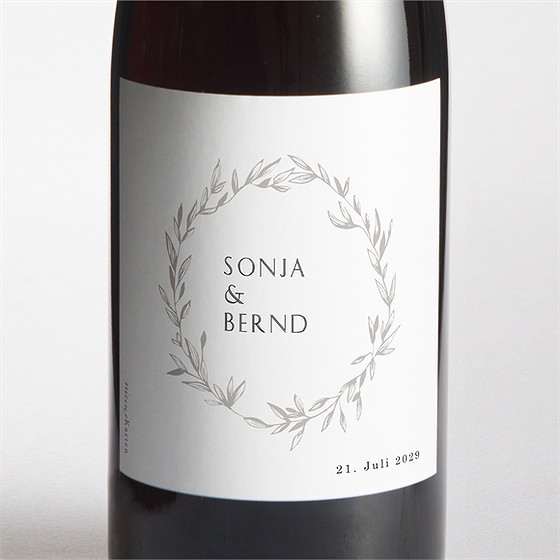 Flaschenetikett Hochzeit einfach geschmückt
