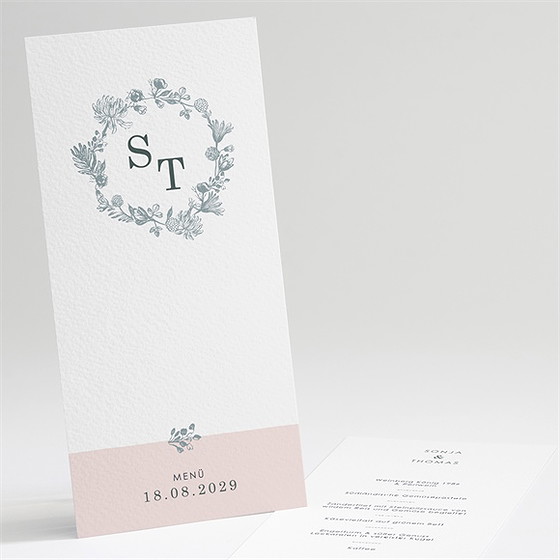 Menükarte Hochzeit Blumenkranz