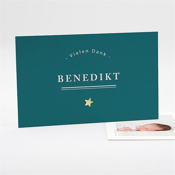 Dankeskarte Geburt Vergoldetes Initial - Smaragd