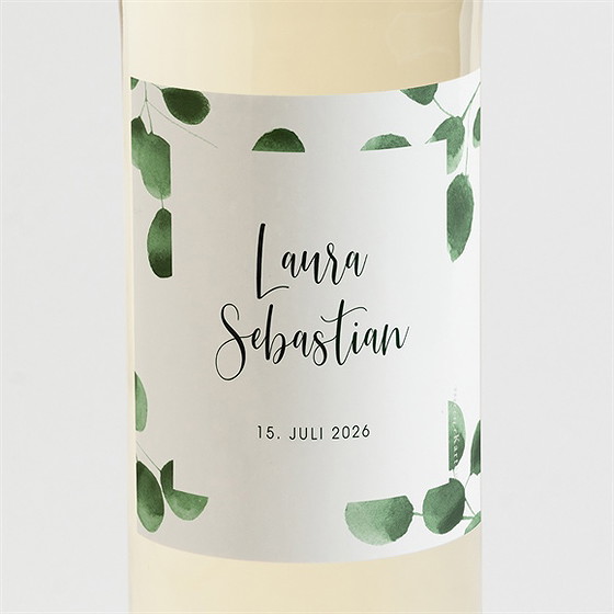 Flaschenetikett Hochzeit eukalyptus