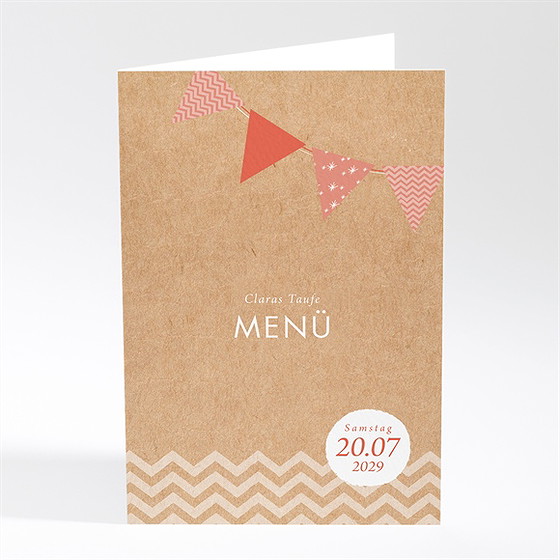 Menükarte Taufe Rosa Girlande