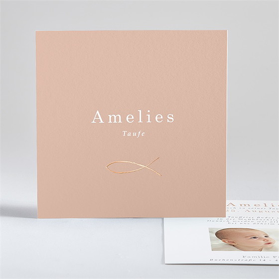 Einladung Taufe Goldgravur Rosa