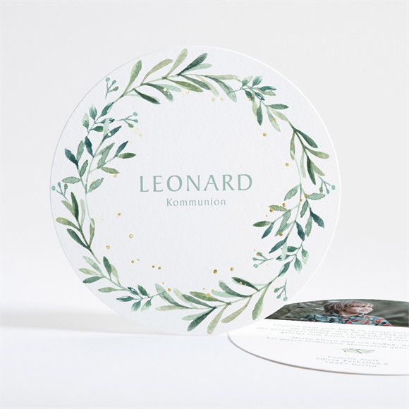 Einladung Kommunion Blätter und Vergoldung ref.N321149