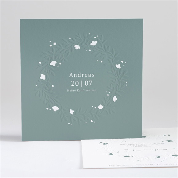 Einladung Konfirmation Smaragder Blumenkranz ref.N351136