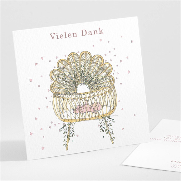 Dankeskarte Geburt Wiege Mädchen ref.N301258