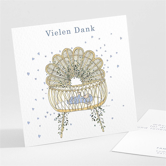 Dankeskarte Geburt Wiege Jungen