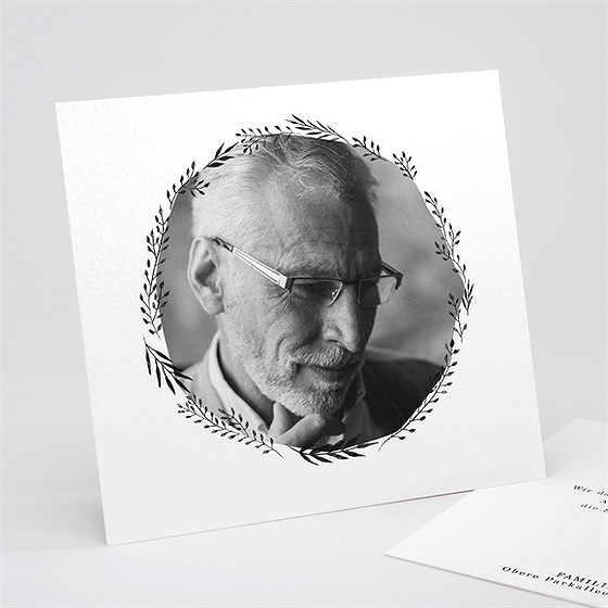 Trauerdanksagung Filigraner Blätterkanz Quadrat