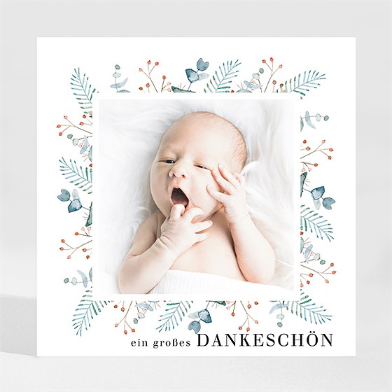 Dankeskarte Geburt blätterrahmen