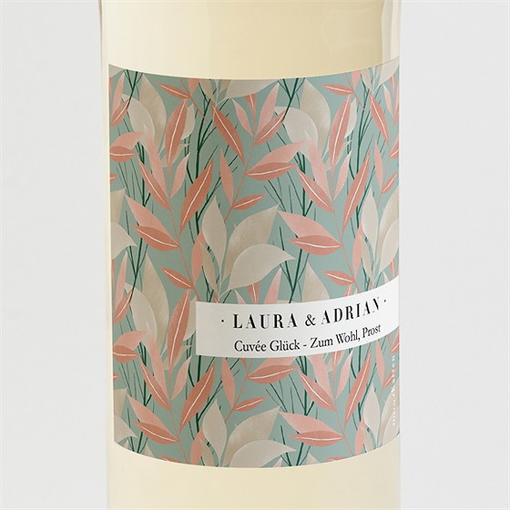 Flaschenetikett Hochzeit blättersamen