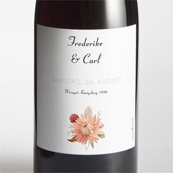 Flaschenetikett Hochzeit Behutsamkeit