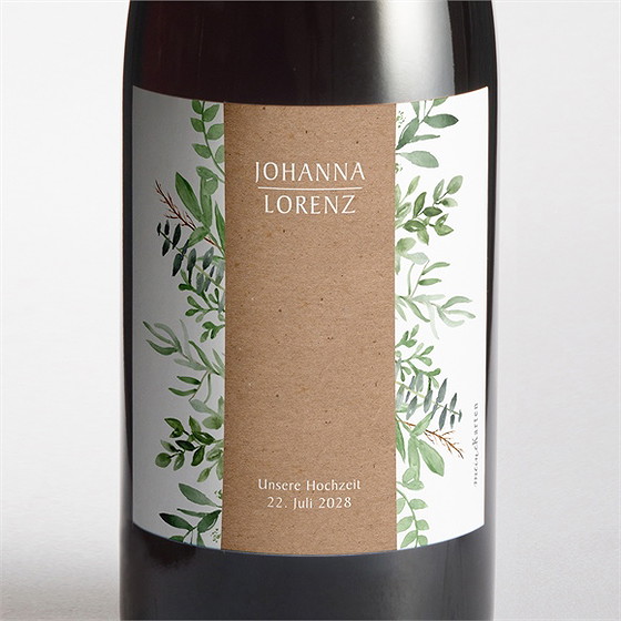 Flaschenetikett Hochzeit Blätterschmuck